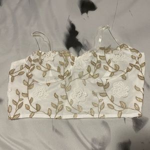 Shein, Gold leaf detailed bustier crop top, size large